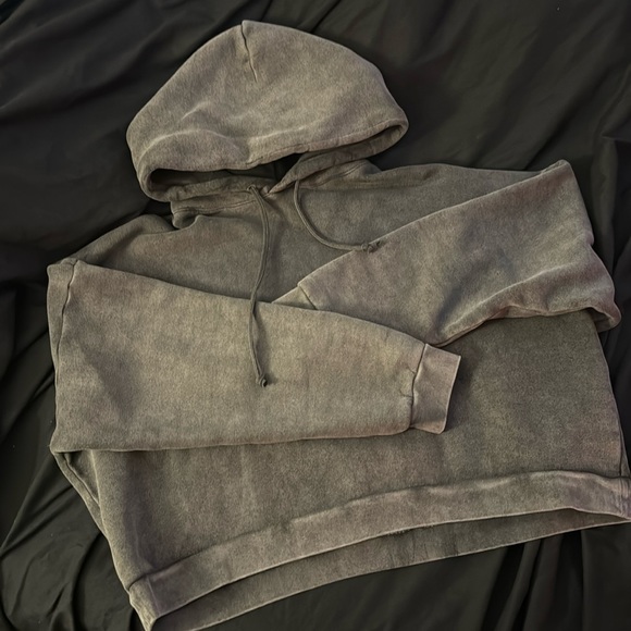 Acne Studios - gray drawstring hoodie cropped - Picture 3 of 11